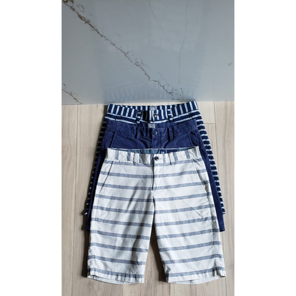 GAP Shorts Lot Mens 29 3pc Stripe Navy Blue Grey Khaki Chino Cotton Summer Set - Picture 1 of 15